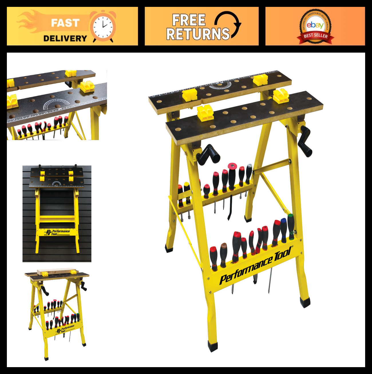 Portable Folding Workbench & Vise | 200 lb Capacity, Grid Ruler, Protractor, 4 B