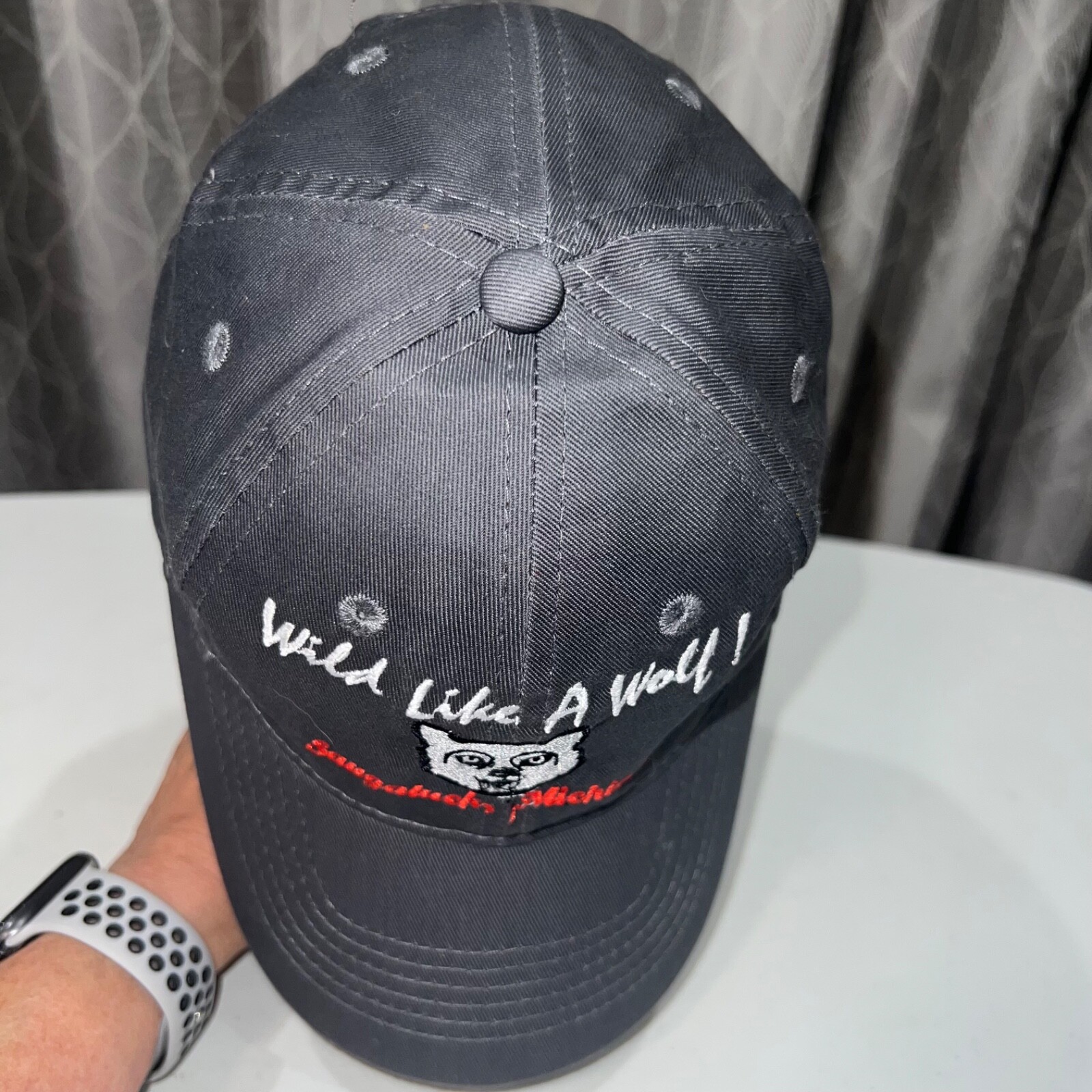 Sagatuck Michigan Wild like a Wolf Gray Youth Hat Cap Hook Loop EUC