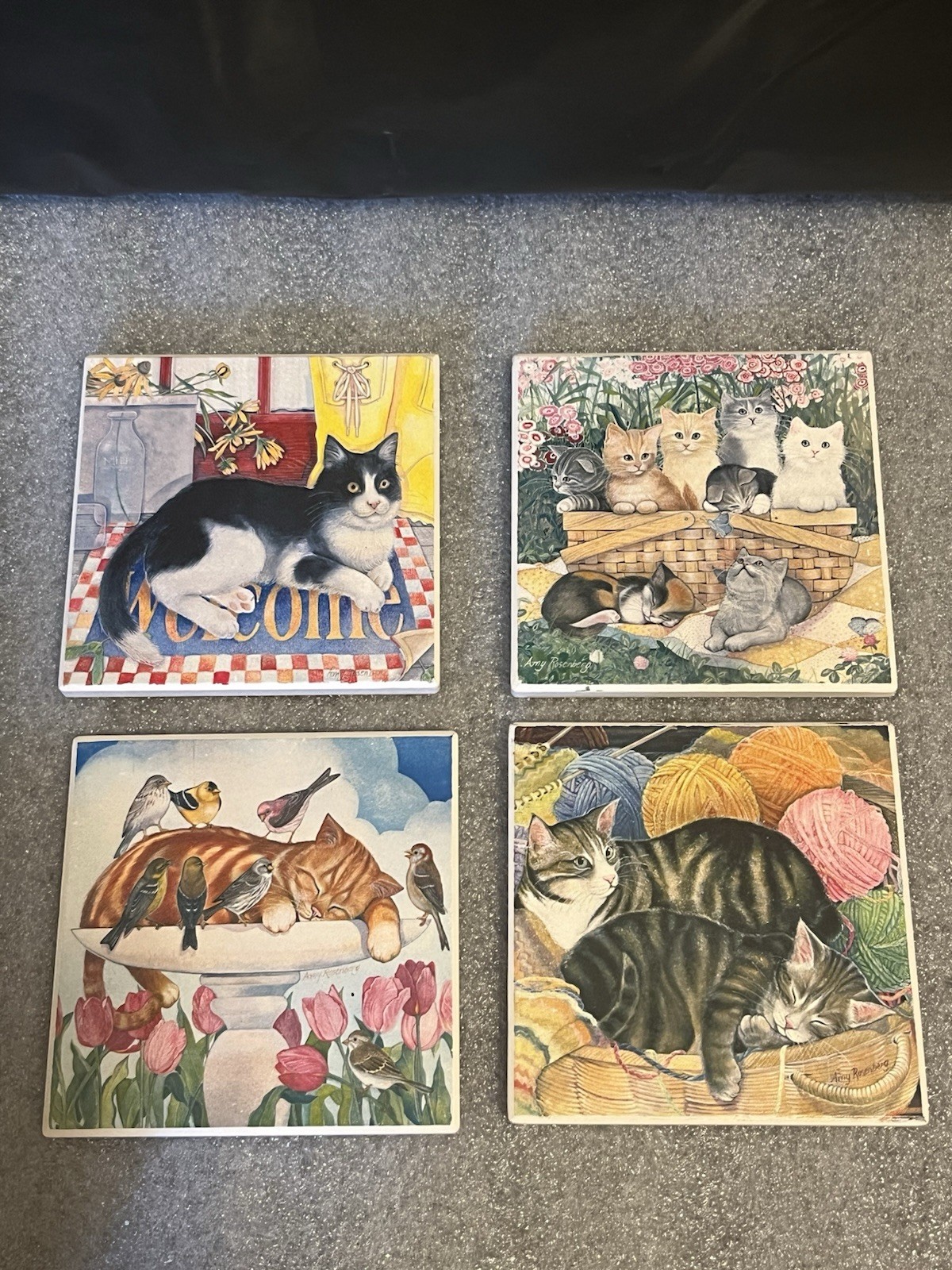 Cat Coasters by Amy Rosenberg Set of 4 Different Cat Scenes