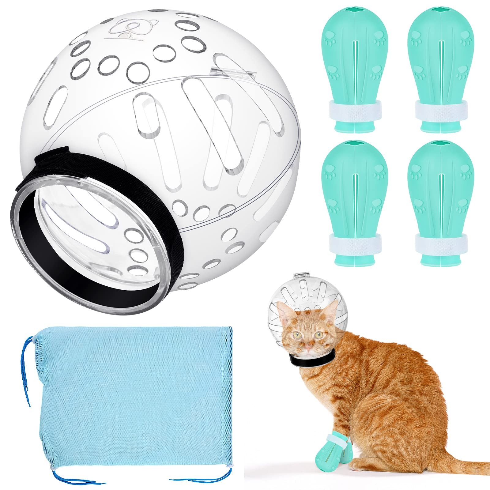 PETKNOWS Cat Helmet for Grooming  Adjustable Hood Bubble Helmet with Boots Pa...