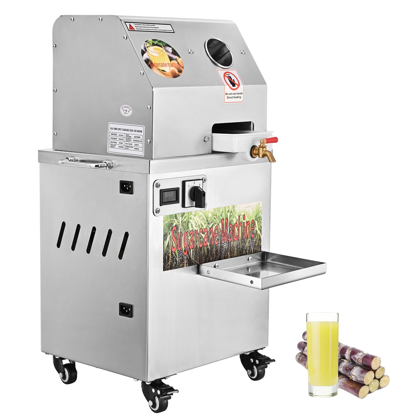 Electric Sugarcane Juicer Stainless Steel Extractor & Squeezer 3 Rollers 350W