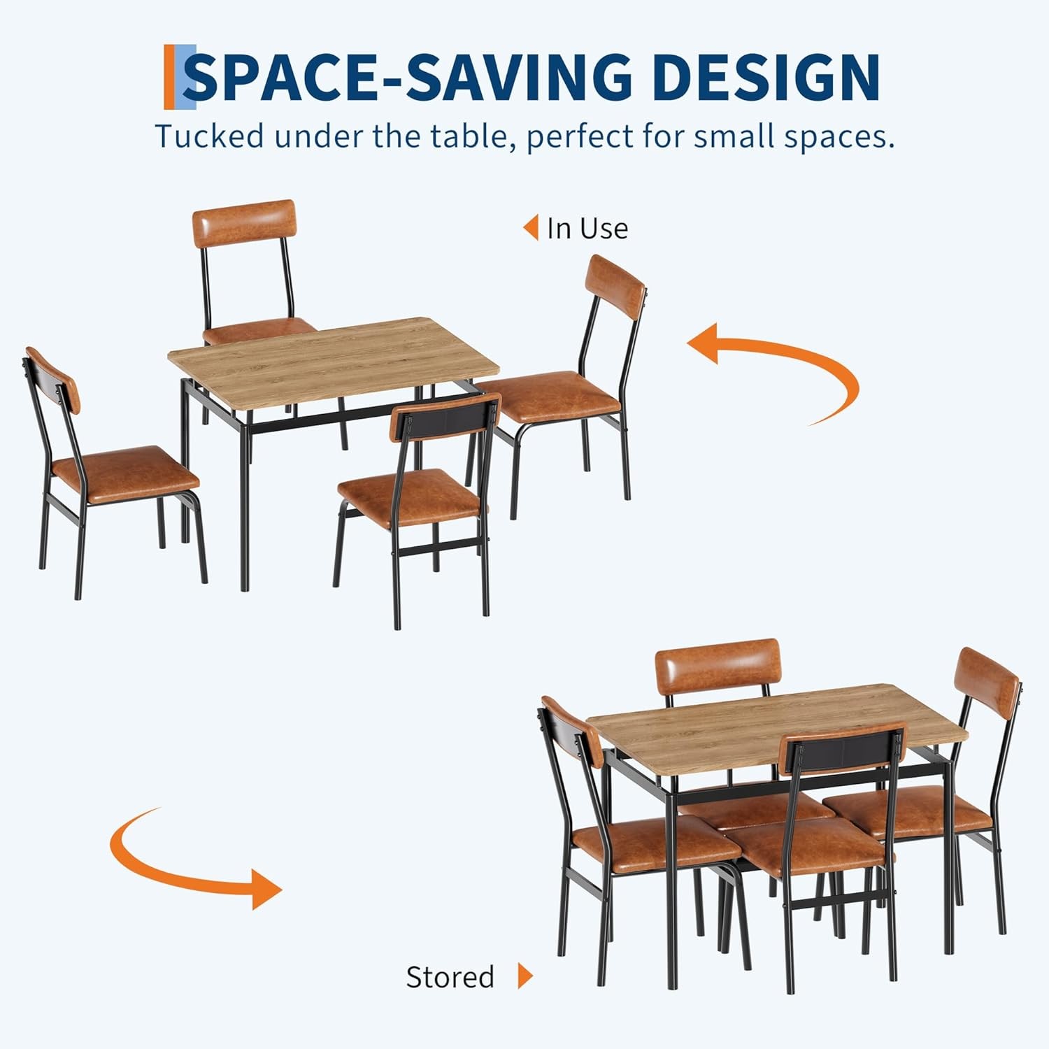 5 Piece Dining Table Set Kitchen Table with 4 PU Upholstered Chair Dining Room