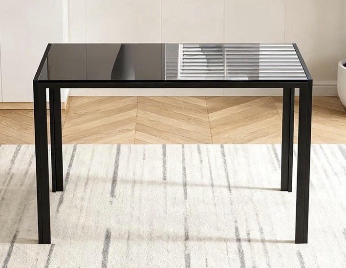 Modern Black Rectangular Dining Table Tempered Glass Top Metal Frame