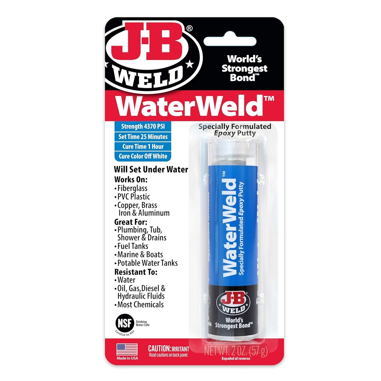 2 oz. WaterWeld Epoxy Putty Stick - Quick Setting, High Strength Repair Solution