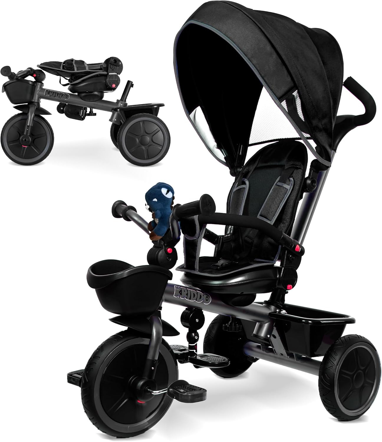 KRIDDO 7-In-1 Tricycle Stroller for Toddlers 18 Months to 5 Years, Adjustable Pu