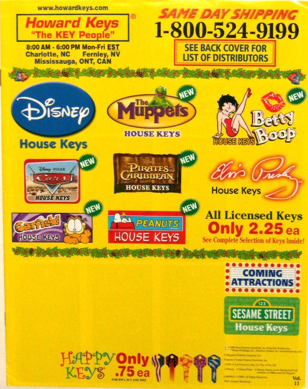 Howard Keys Catalog 2007 Vol. 11 Licensed Image Key Blanks NF