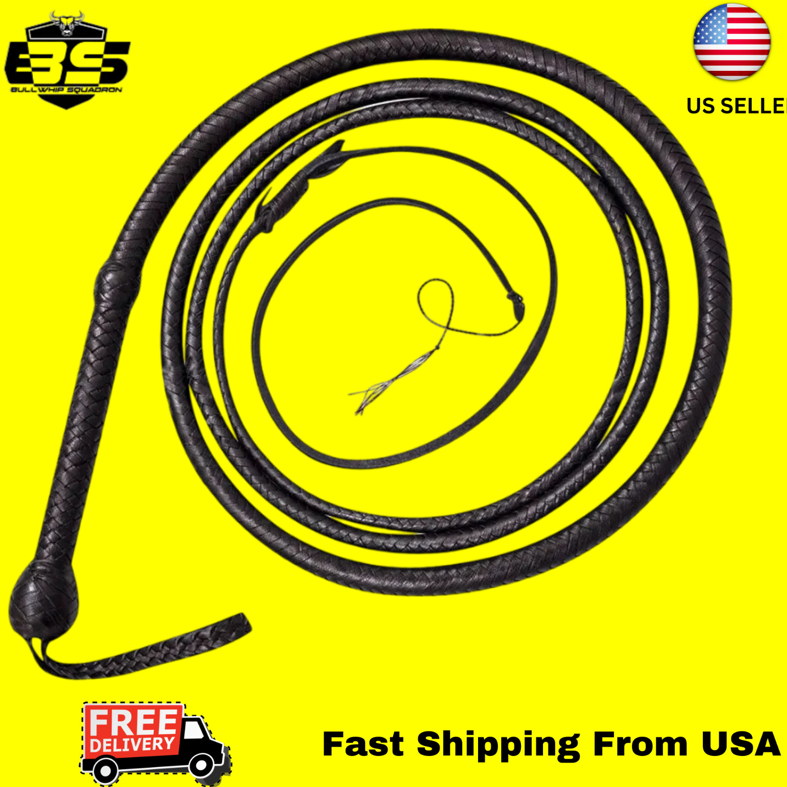Custom Black Leather Bullwhip | 4–12 Feet Length 16-Plait Handmade Bull whip