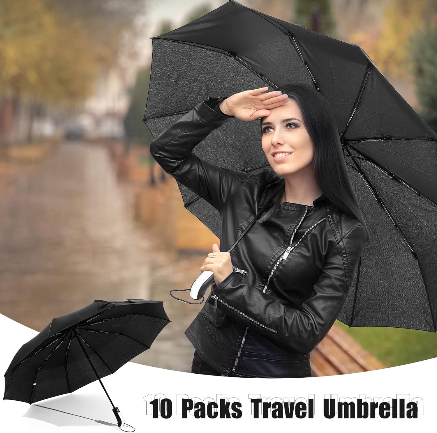 LEIFIDE 10 Pack Collapsible Wedding Umbrellas Bulk Compact Set Black