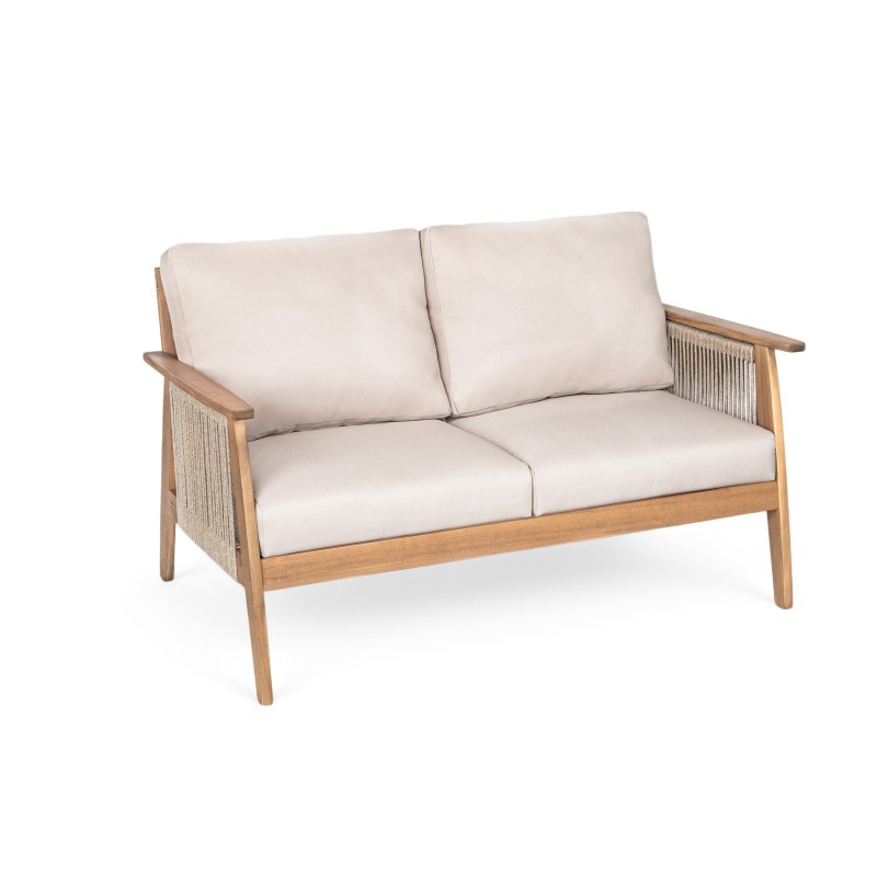 4-Piece Acacia Wood Rope Outdoor Sectional Patio Sofa Set Beige Teak