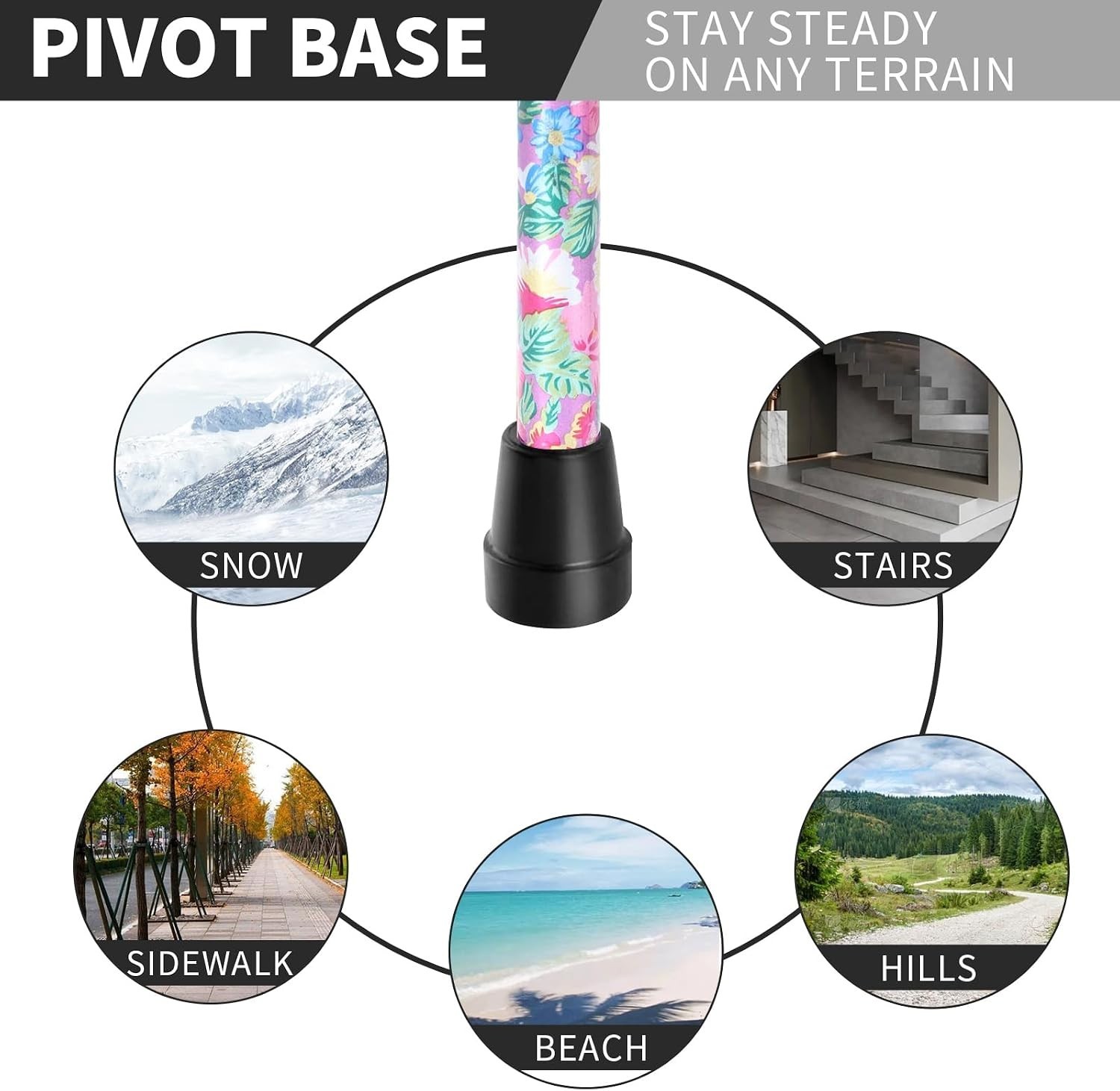 Adjustable Lightweight Pink Walking Cane with Anti-Slip Tip