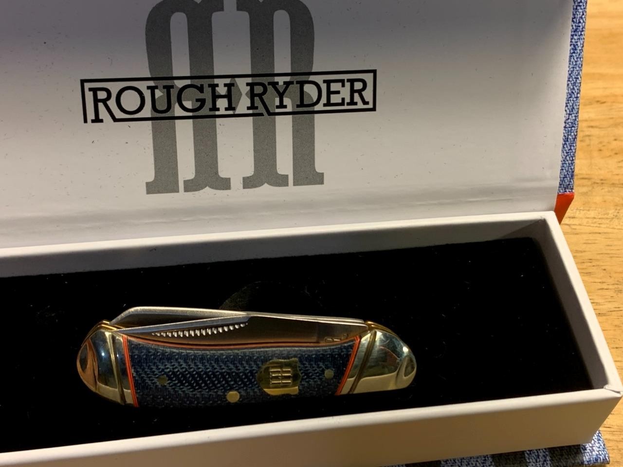 Rough Ryder Faded Blue Jeans Micarta Tiny Trapper 2 1/2" Pocket Knife RR2660
