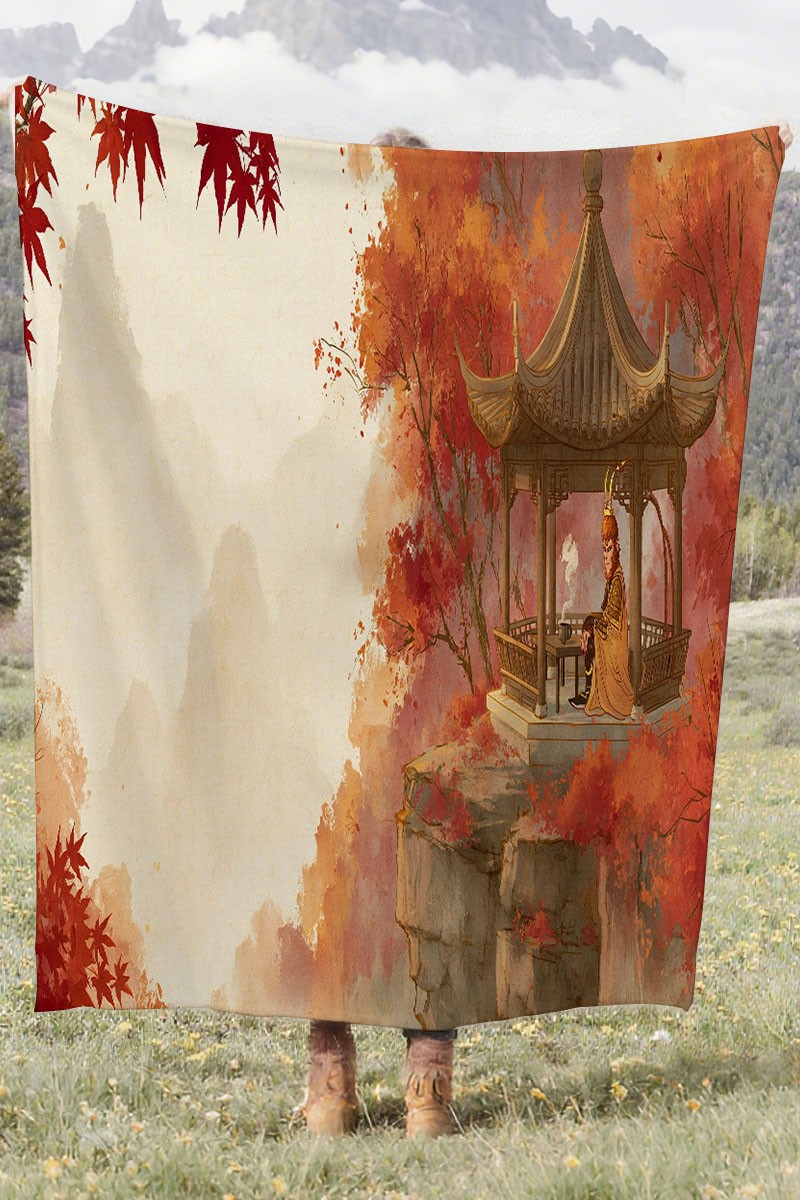 Autumn Maple Pavilion Monkey Coral Fleece Cozy Throw Blanket Modern Stunning