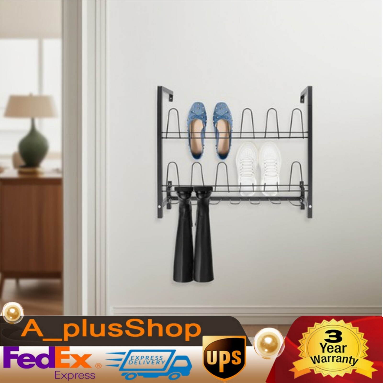 3-Tier Wall Mounted Metal Shoe Rack - Space-Saving Organizer for 9 Pairs