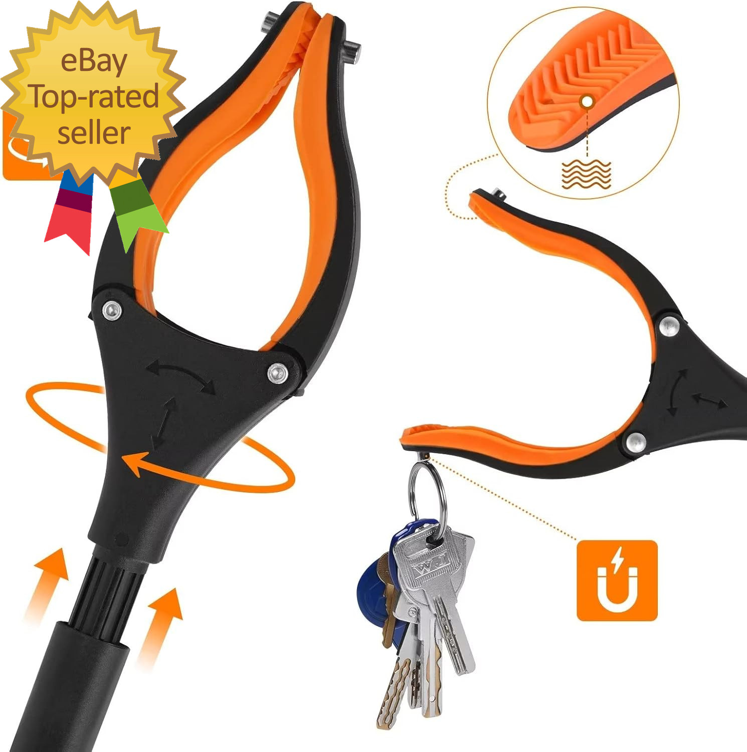 43" Extra Long Grabber Tool, Foldable Grabbers for Elderly Grab It Reaching Tool