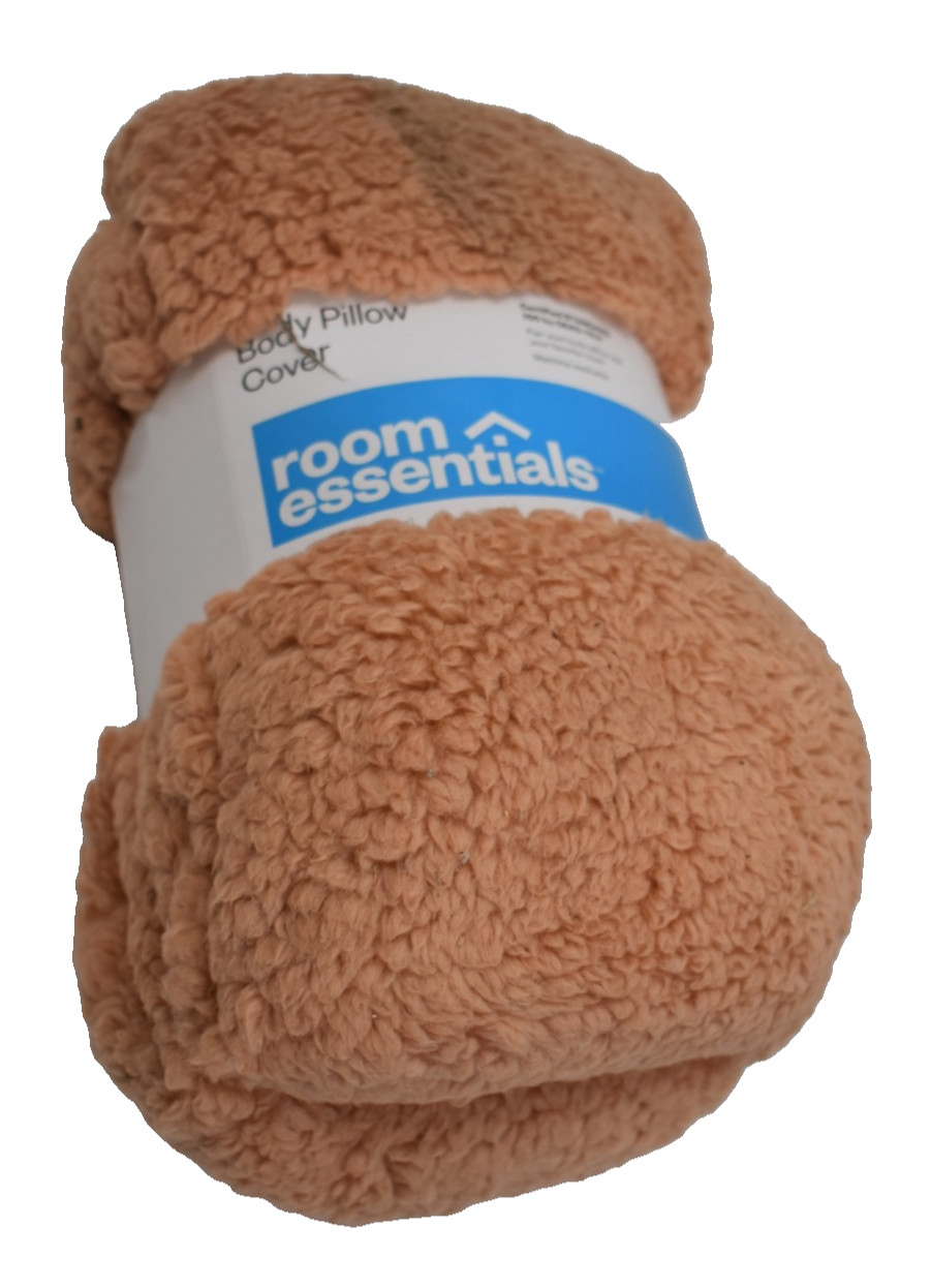 Room Essentials Faux Shearling Body Pillow Cover 20" x 50" Rust Machine Wash