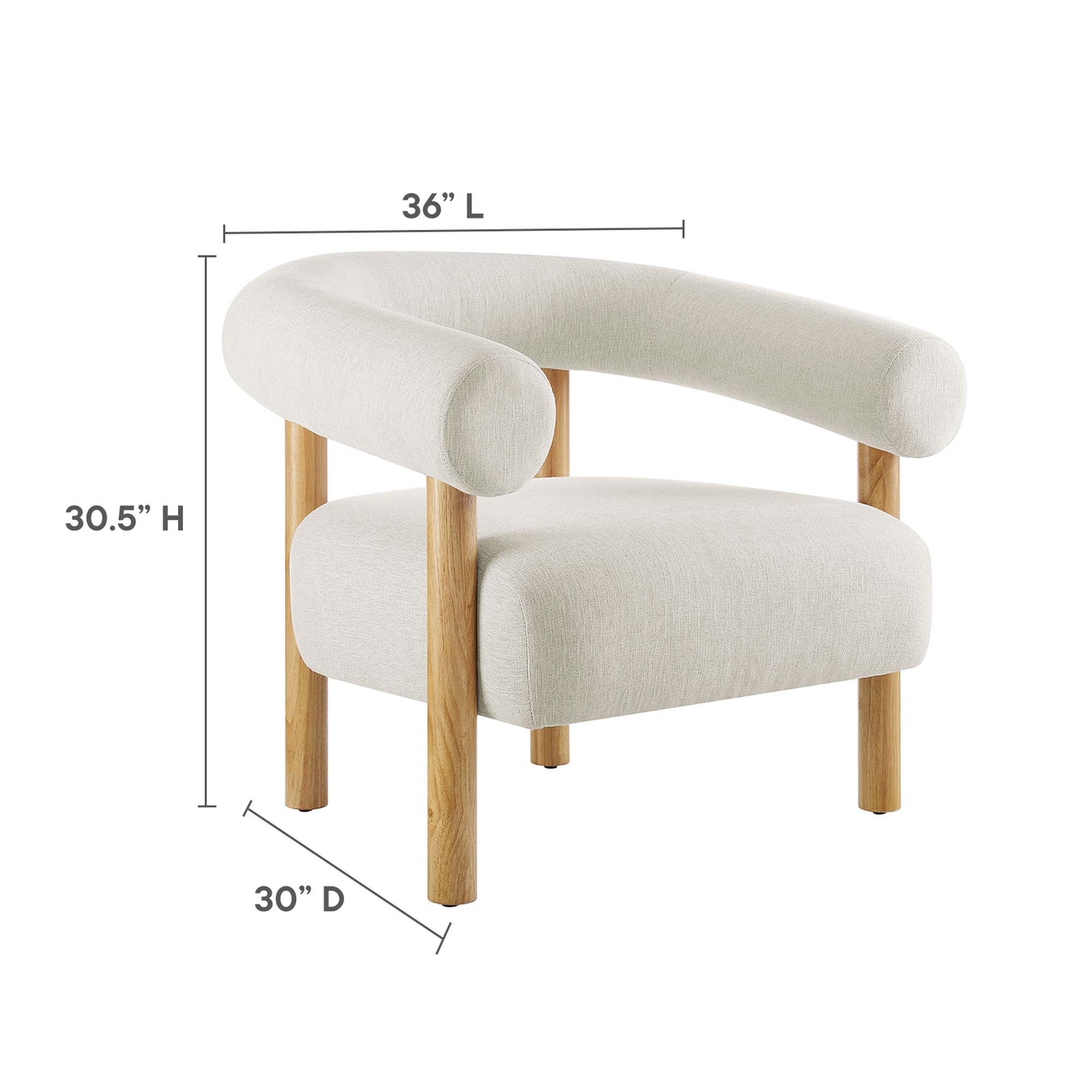 Sable Upholstered Fabric Armchair in Ivory Natural