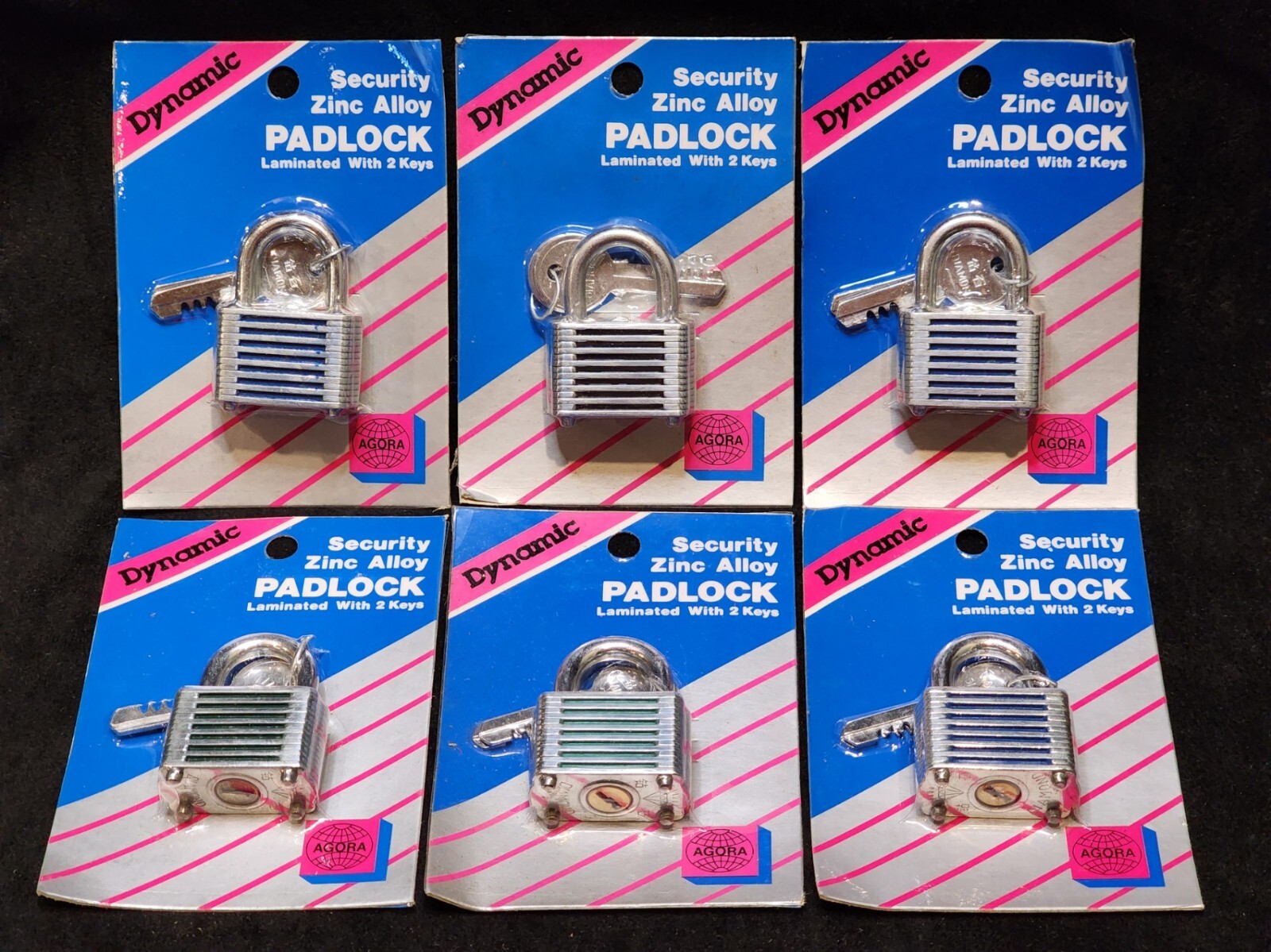 LOT OF 6 VINTAGE (90's) 2'' PADLOCKS - STAINLESS STEEL WITH KEYS FACTORY SEALED