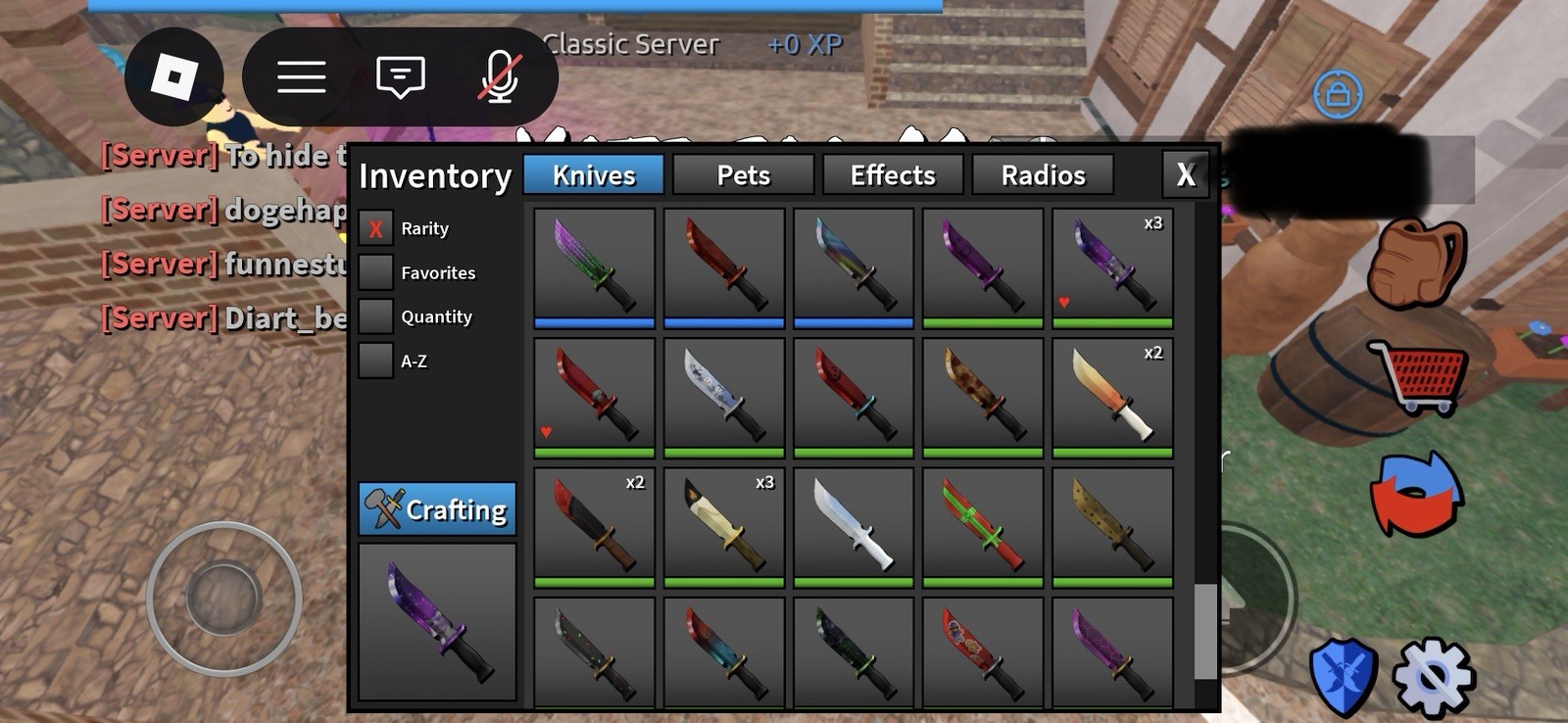 Roblox Classic Server Game Item/Asset - Knives Inventory Virtual Inventory