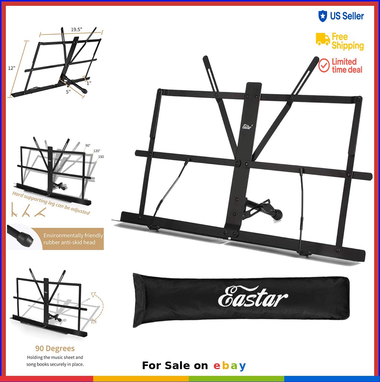 Tabletop Sheet Music Stand Folding Portable Adjustable Book Holder with