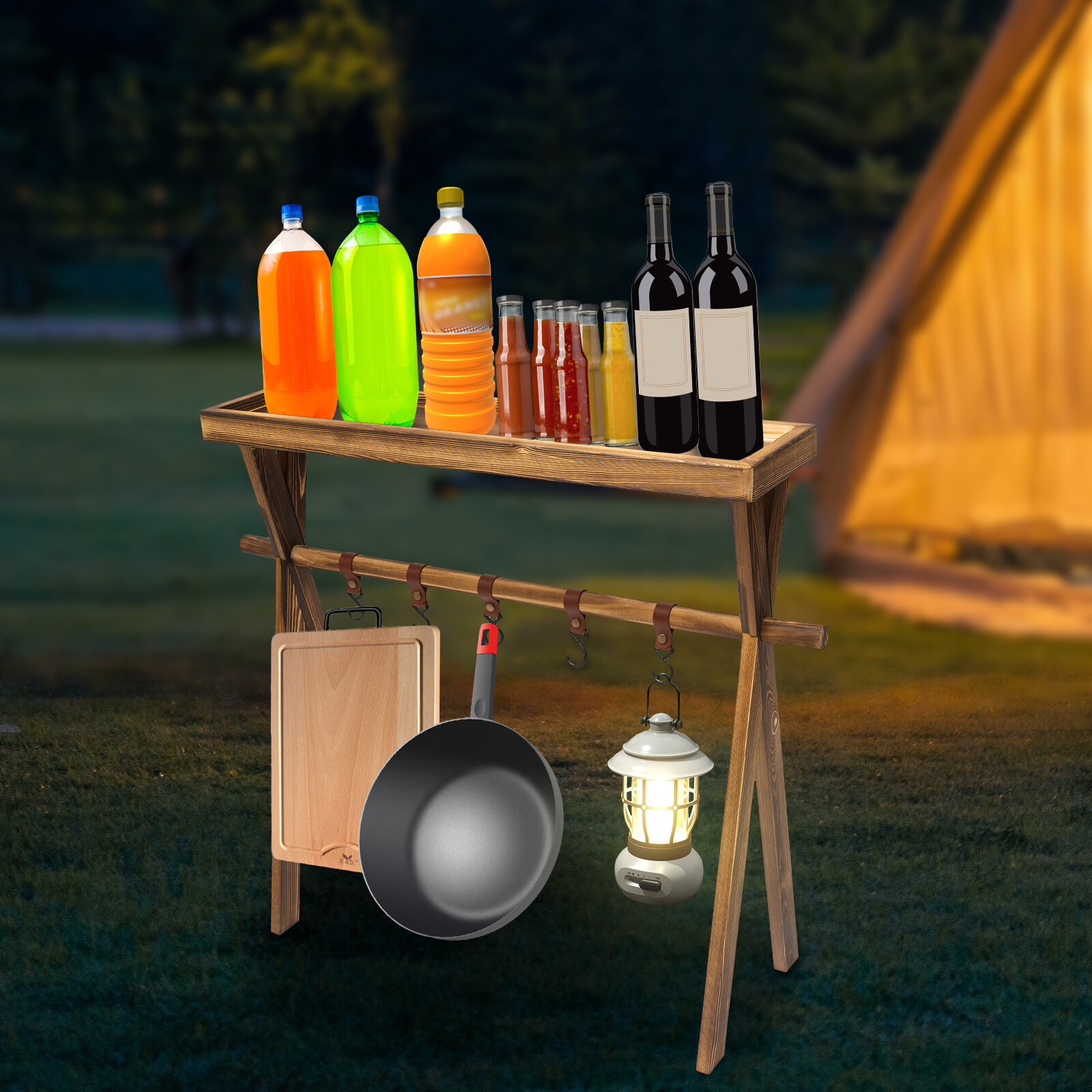 Removable Portable Camping Picnic Rack Cookware Hanging Rack w/ 5 Holders