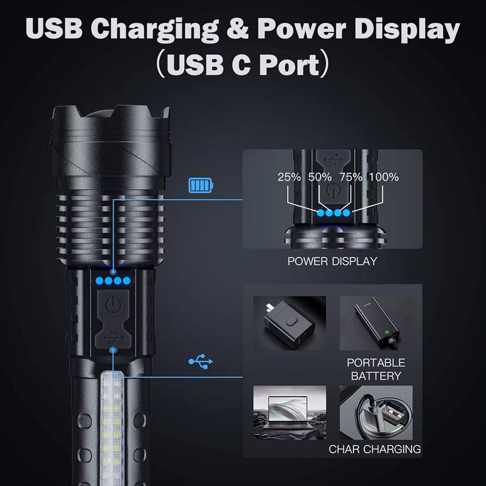 99000000LM Super Bright LED COB Tactical Flashlight USB Rechargeable Work Light