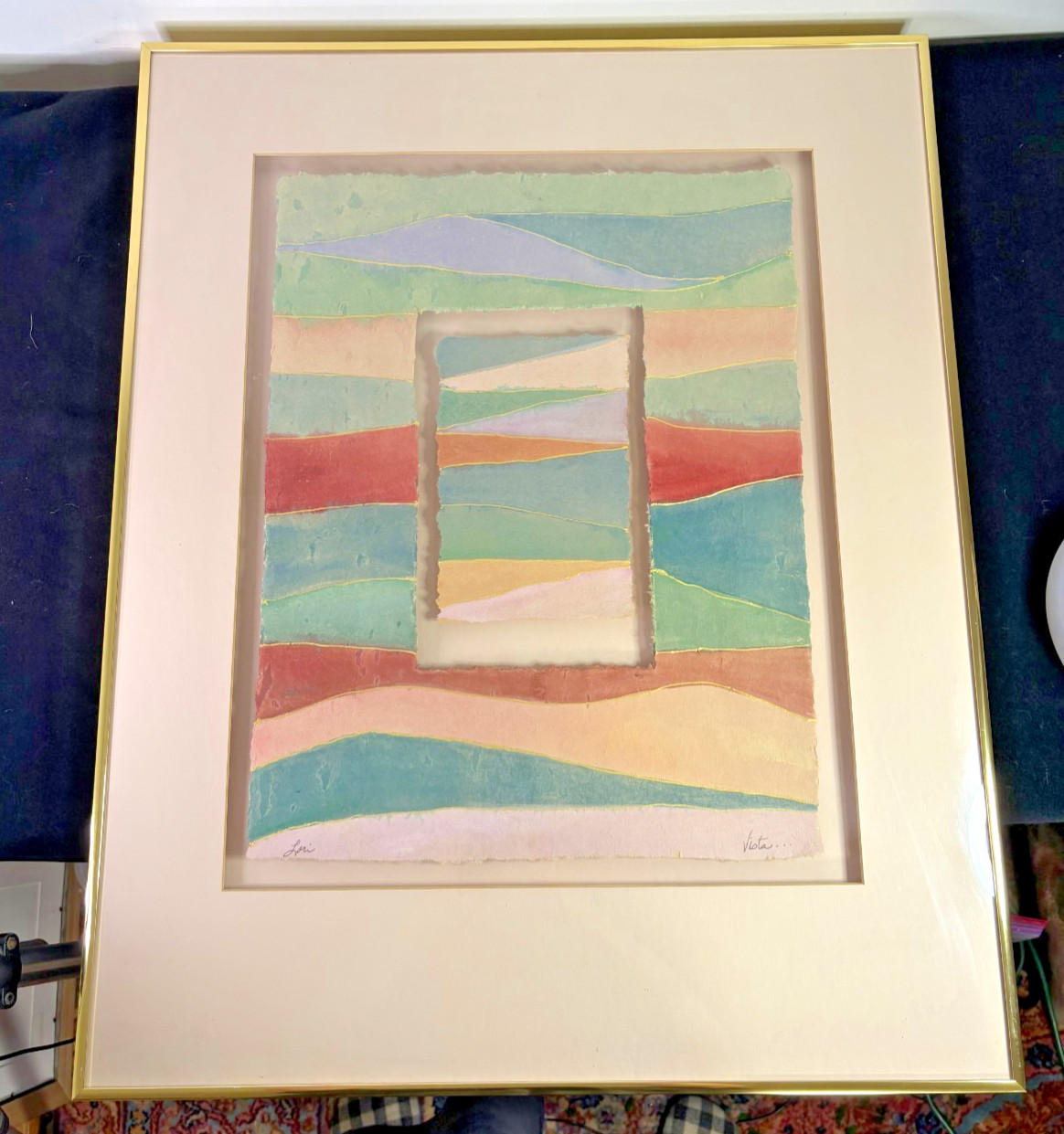 Lori “Vista” Torn Handmade Paper Collage Framed Abstract Landscape