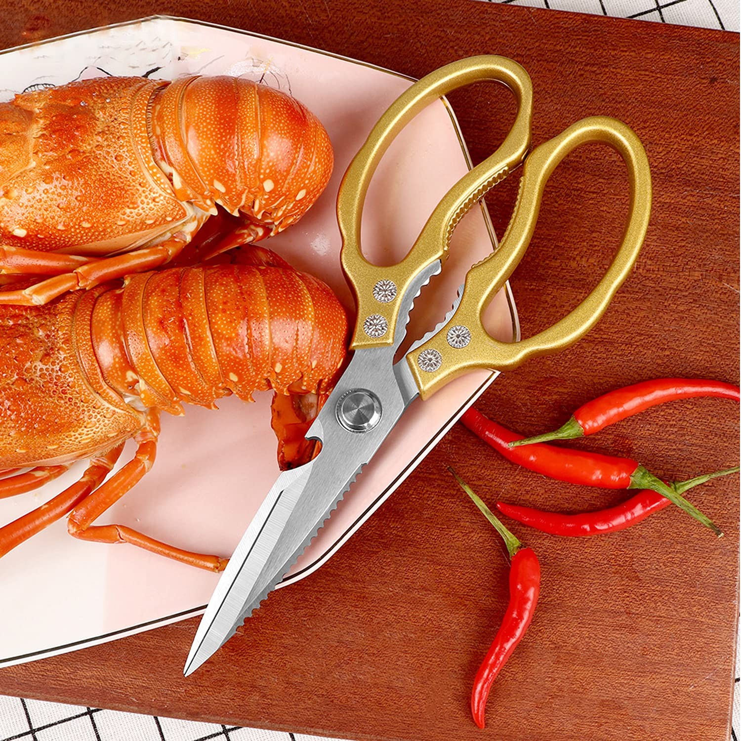 AWinjoy Kitchen Scissors, Heavy Duty Sharp Shears Dishwasher Safe, Gold