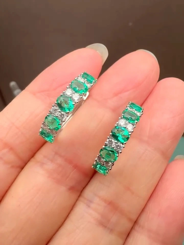 3.50 Ct Oval Cut Natural Emerald Diamond Earring 14K Solid White Gold Stud