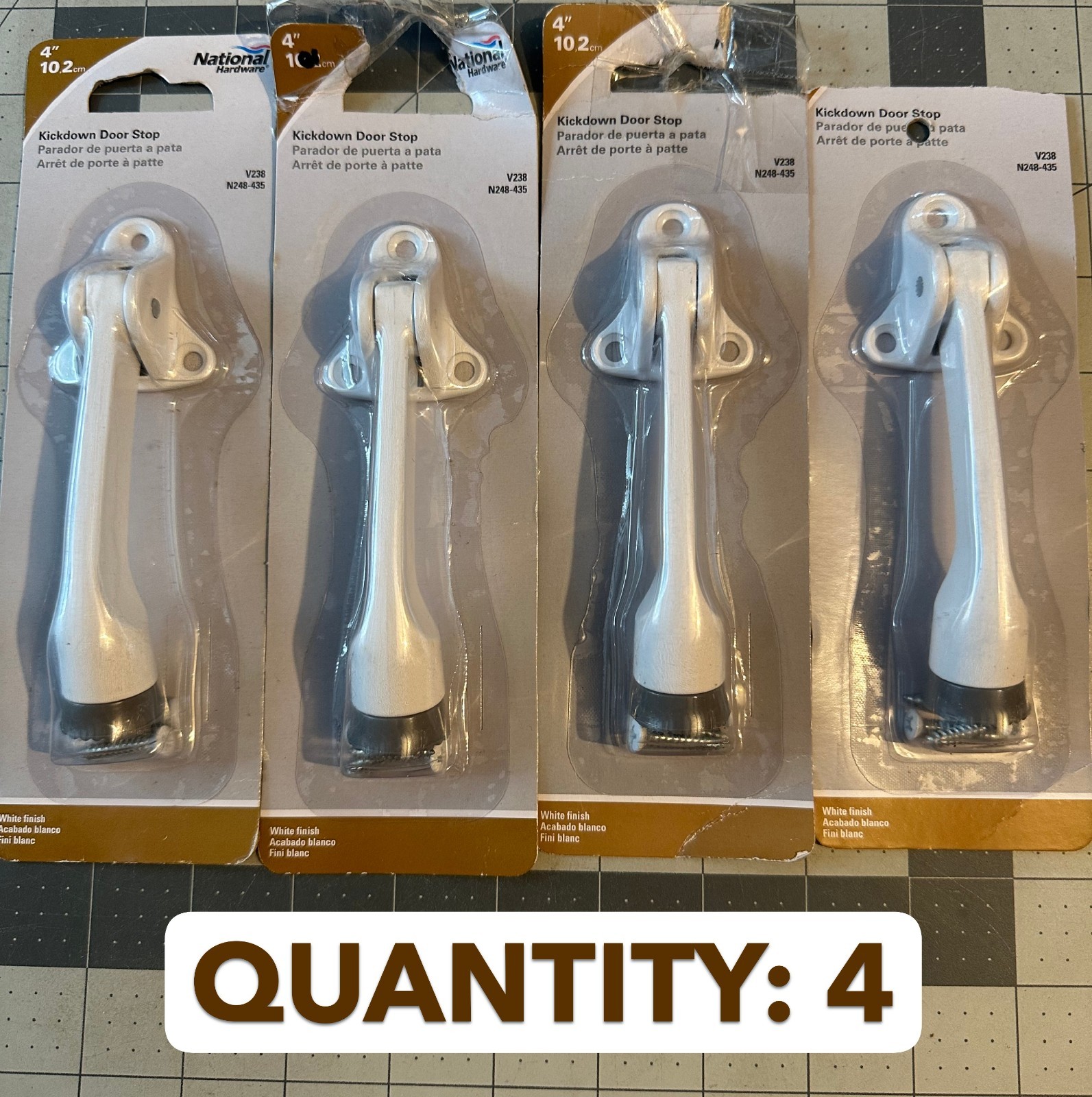 NOS 4-pack lot National Hardware N248-435 V238 Kickdown Door Stop White