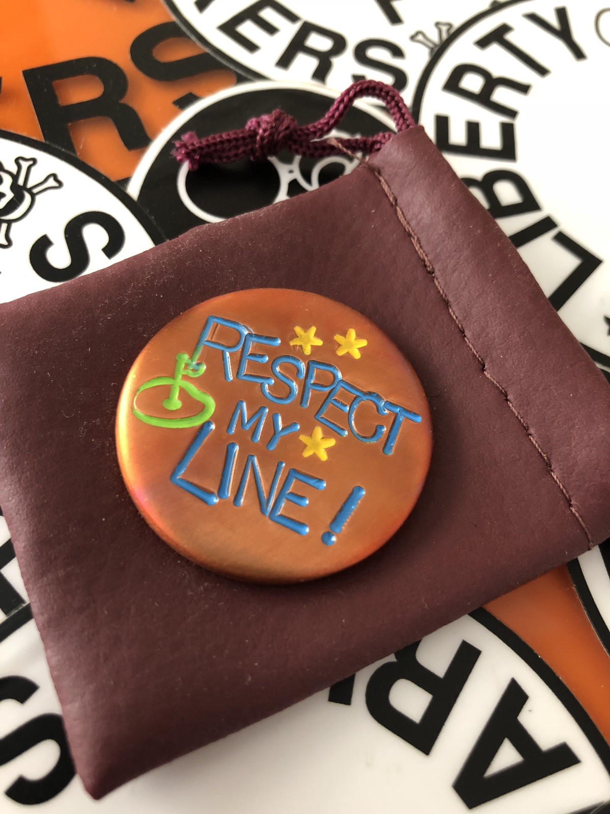 RESPECT MY LINE!  Hand Made Custom Copper Golf Ball Marker!