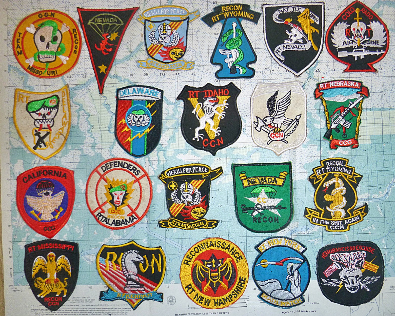 Lot x 21 Patch - US Special Forces - Black Ops Recon Team - State - Vietnam War