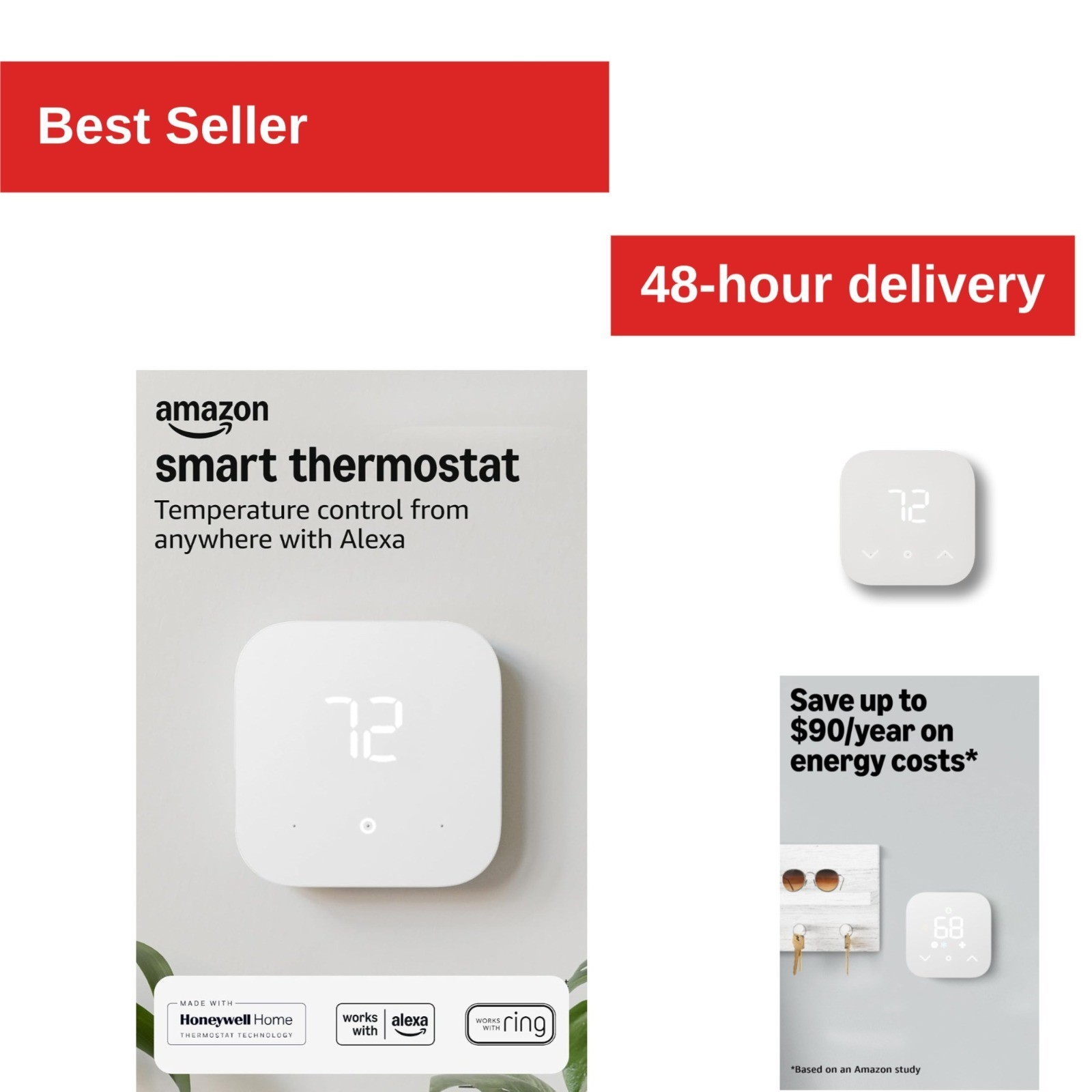 Amazon Smart Thermostat - Energy Saving, Alexa Compatible, C-wire Required