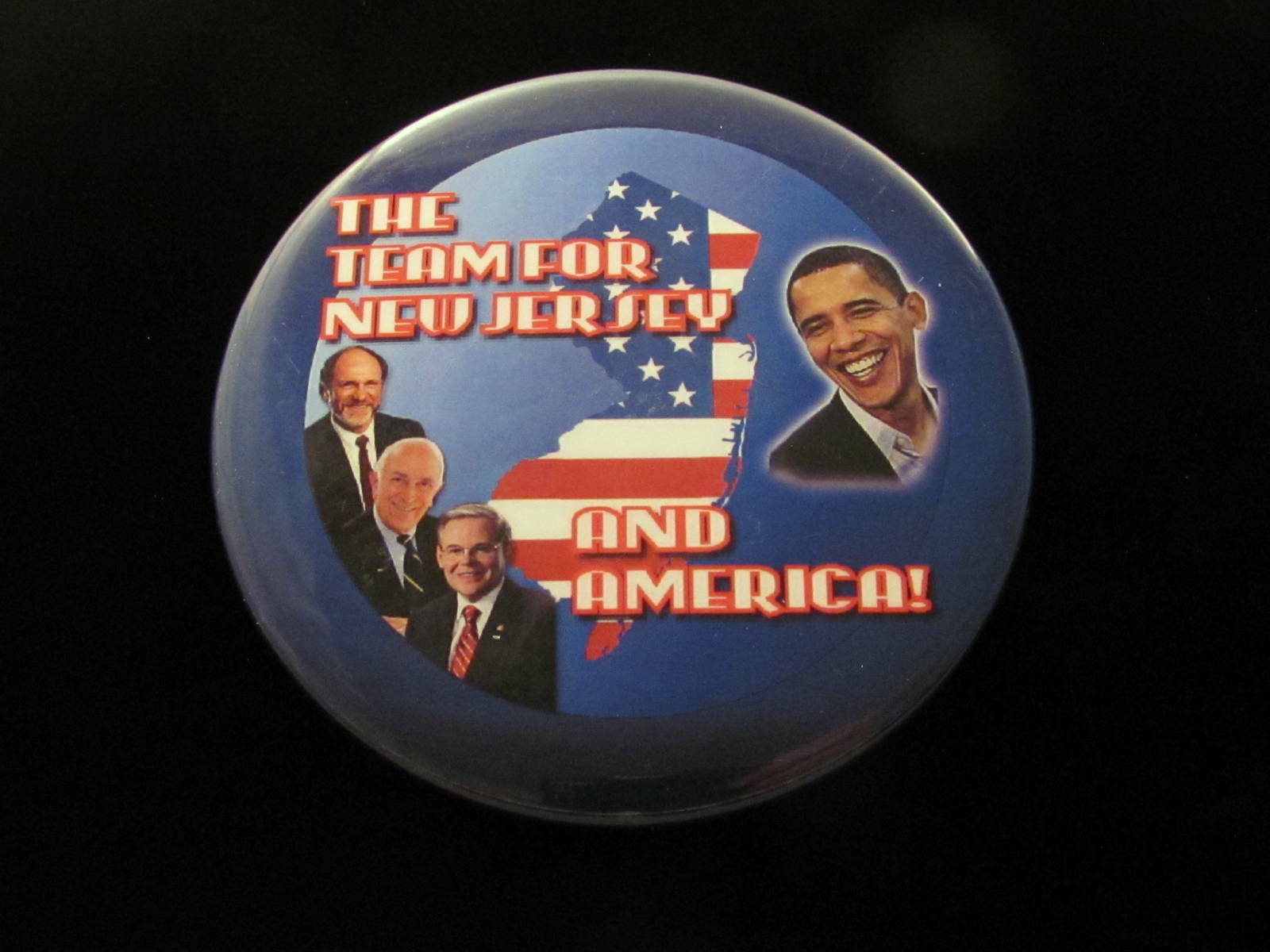 2008 Barack Obama for President 3" Pinback Button Team for New Jersey & America