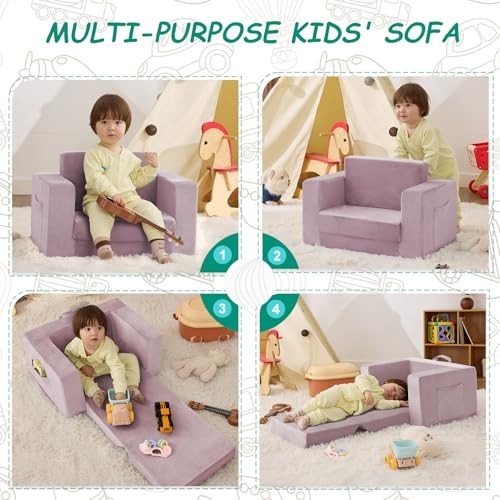 2-in-1 Toddler Couch Chair, Convertible Kids Lounge Chair, Comfy Recliner for Ag