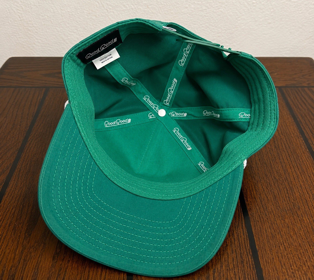 Good Good Golf Script Rope Snapback Hat Green White Adjustable Performance Cap