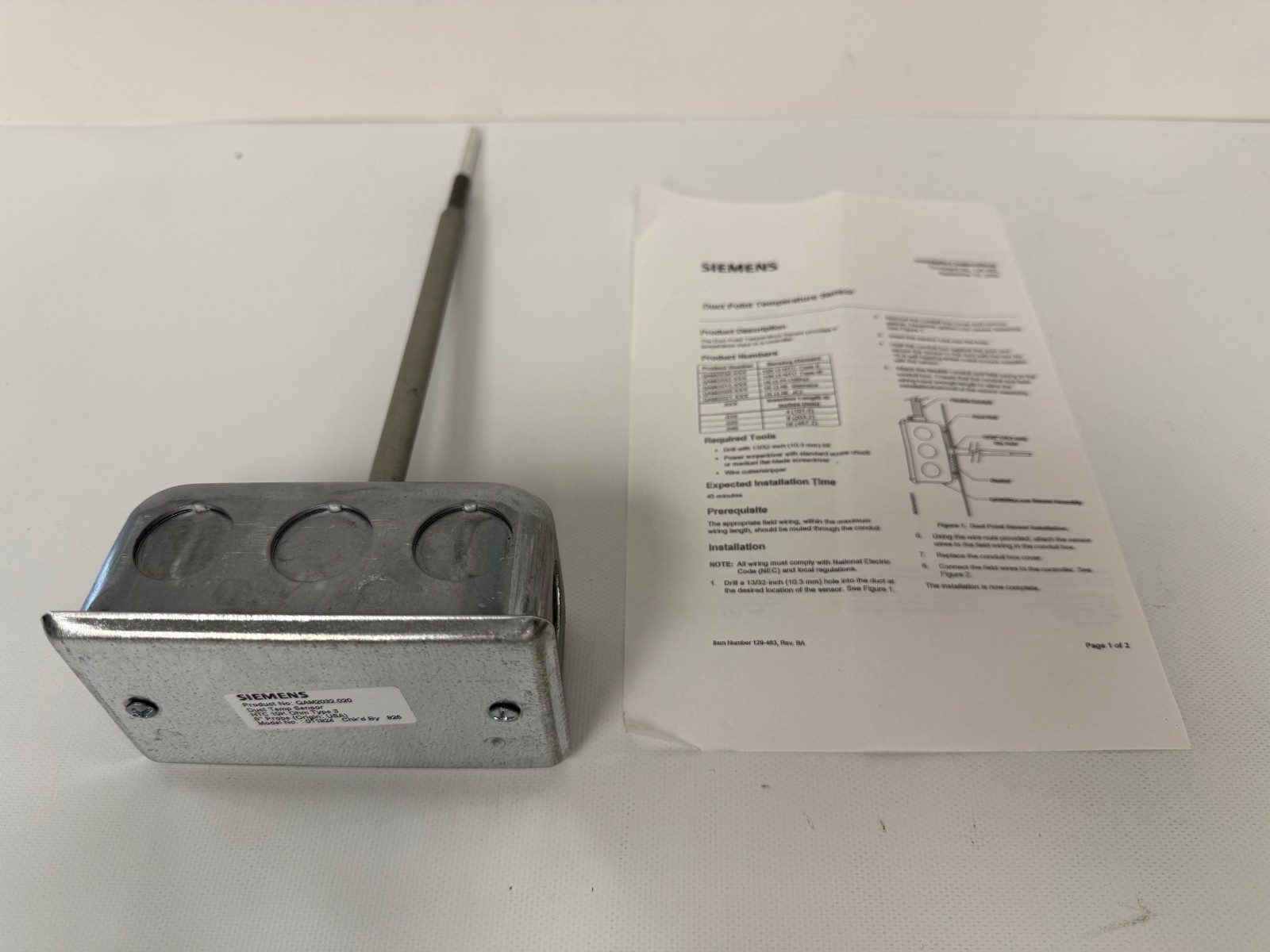 SIEMENS QAM2032.020  DUCT TEMP SENSOR 8" PROBE NTC 10K OHM TYPE 3  NEW OPEN BOX