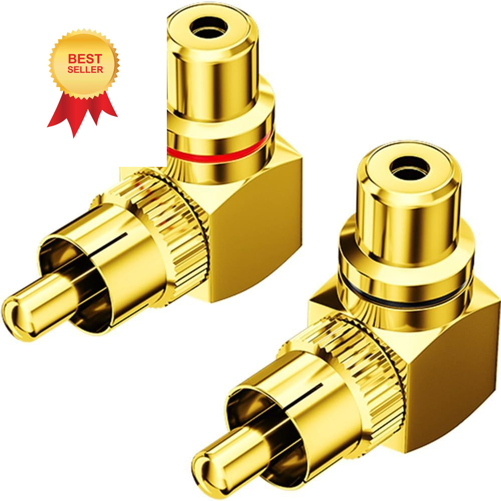 Warmstor 2-Pack RCA Right Angle Adapter 90 Degree 2-PACK, Gold Plated