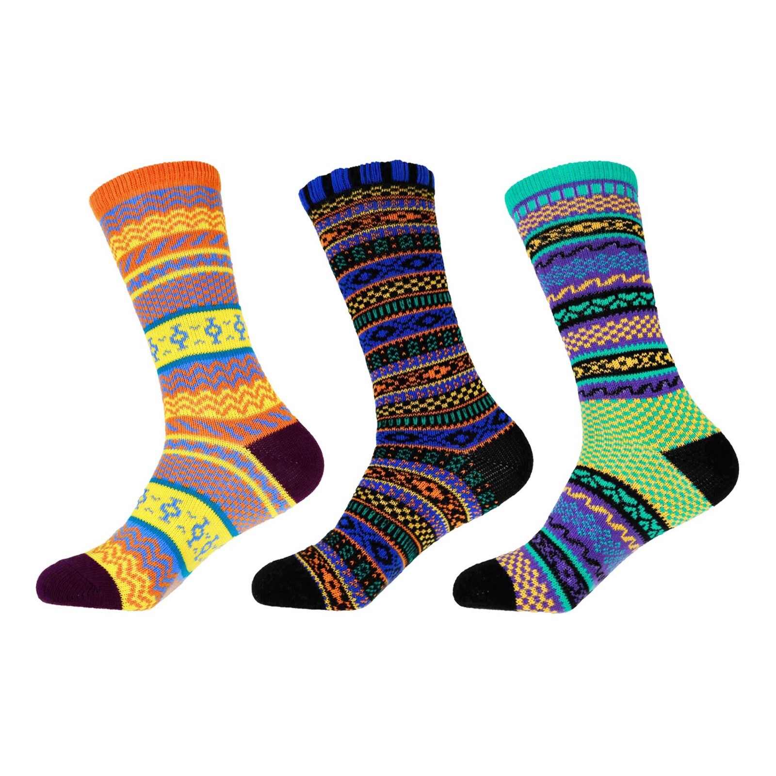 BambooMN Men's Vintage Style Knitted Colorful Cotton Crew Socks