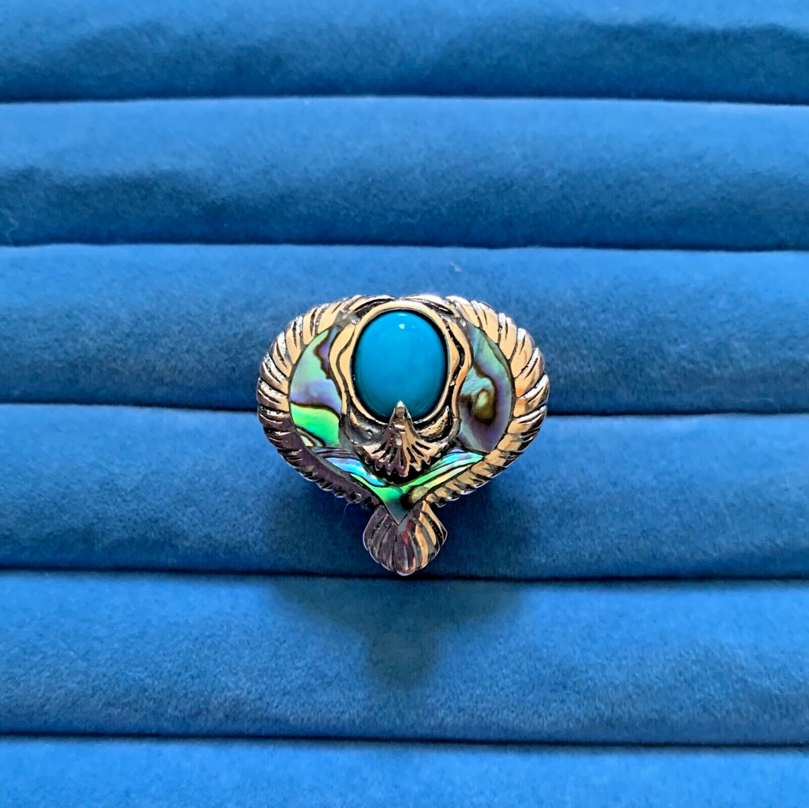 Bali Legacy Sleeping Beauty Turquoise, Abalone Shell Eagle Ring - Sizes 7 & 8