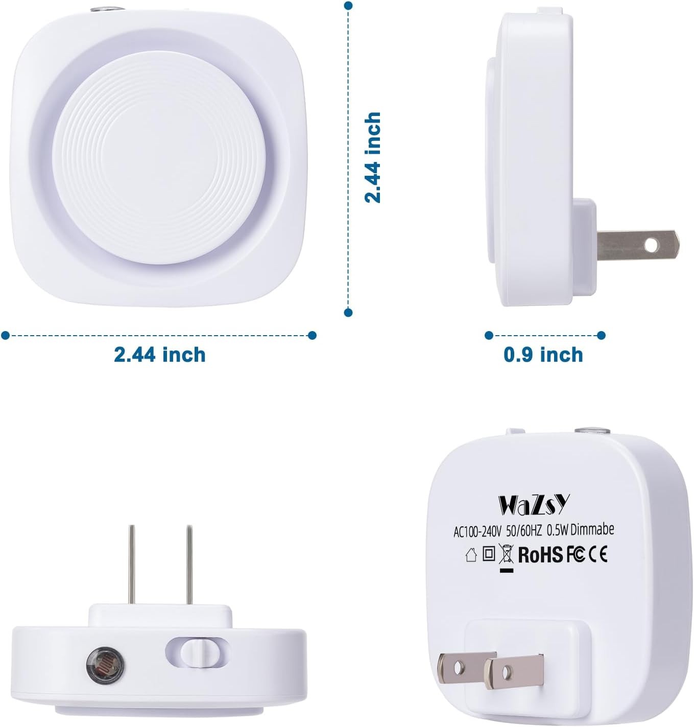 White Night Lights Plug into Wall, 4 Packs Dimmable Light with