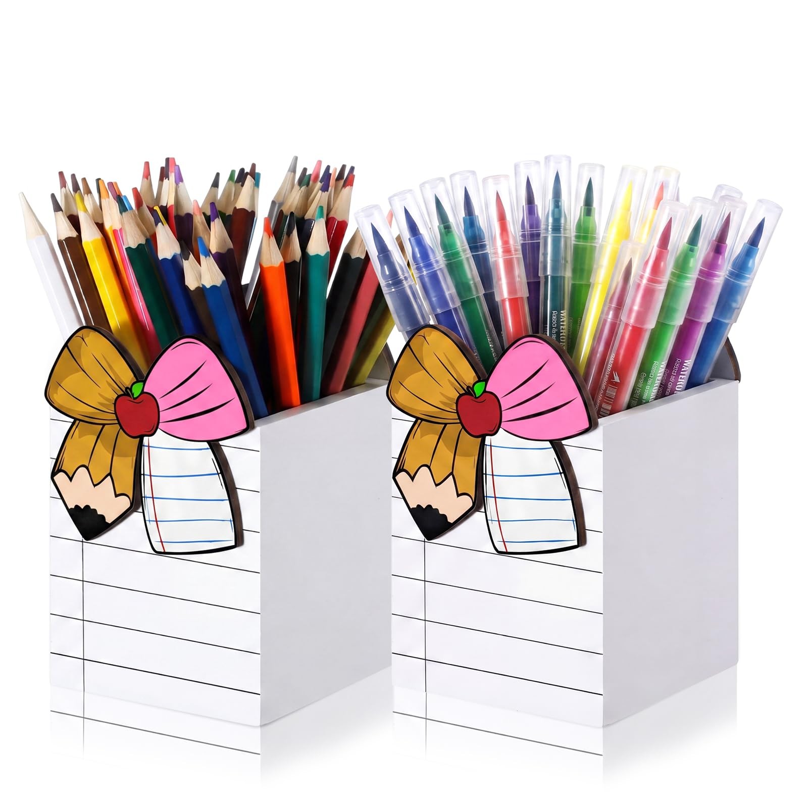 2 Pcs Bow Notebook Pencil Holder for Desk Double-sided Wooden Bow Pencil Hold...