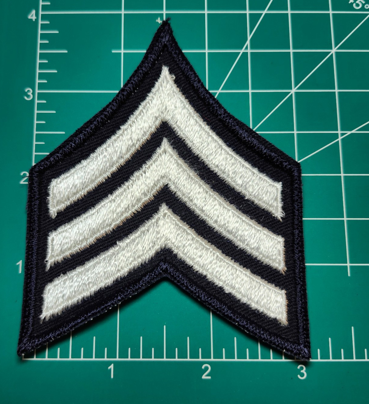 (2) Sergeant Chevron - 3 White Stripes on Dark Navy Blue (Dk Navy Border) patch