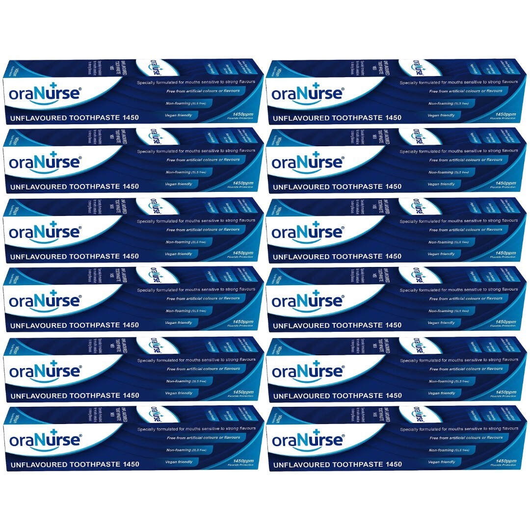 12 x OraNurse Unflavoured Toothpaste 50ml - Non-Foaming SLS Free [EXP 09/2029]