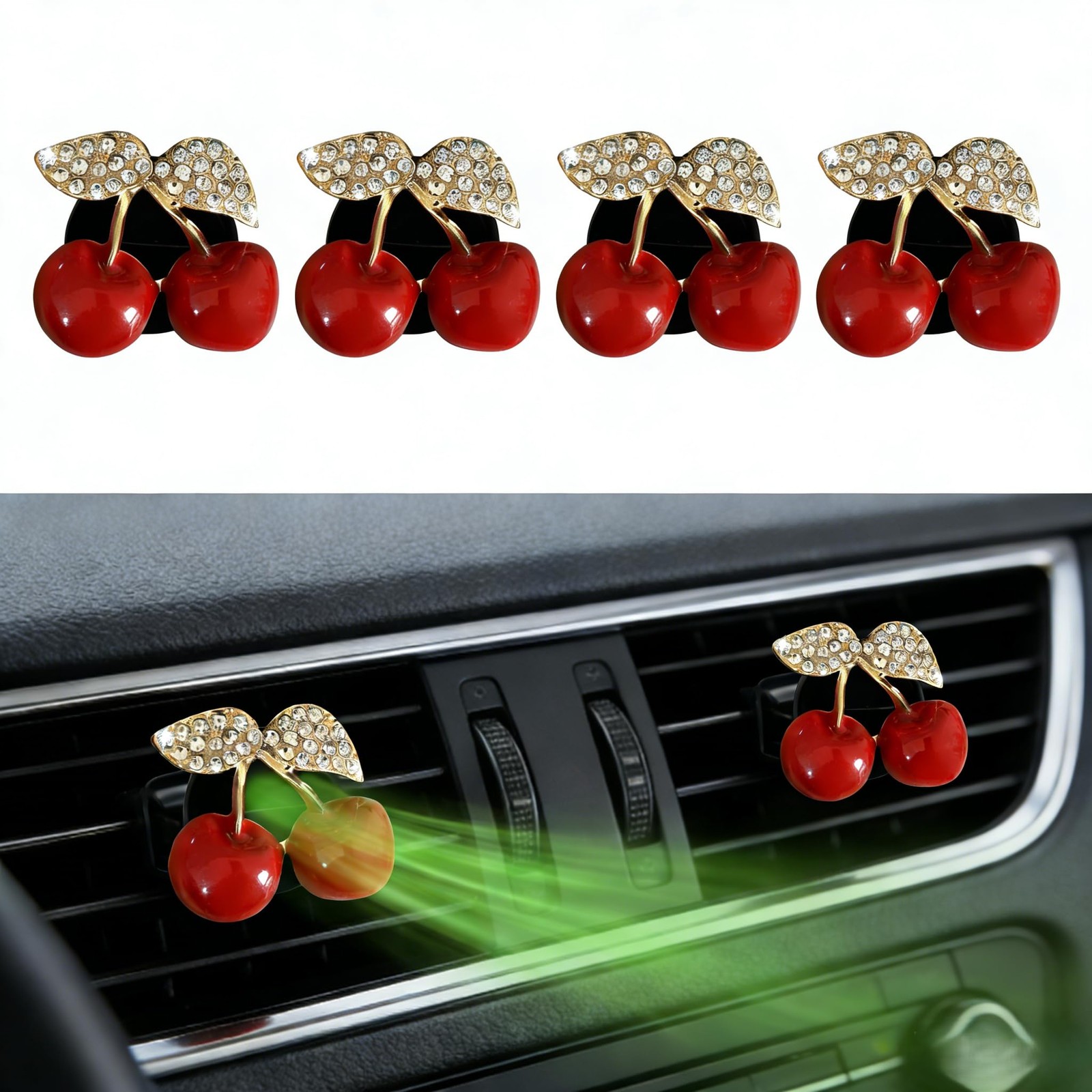 4Pcs Cherry-Shaped Car Air Freshener 1 Count (Pack of 1), Red Cherries-4 PCS