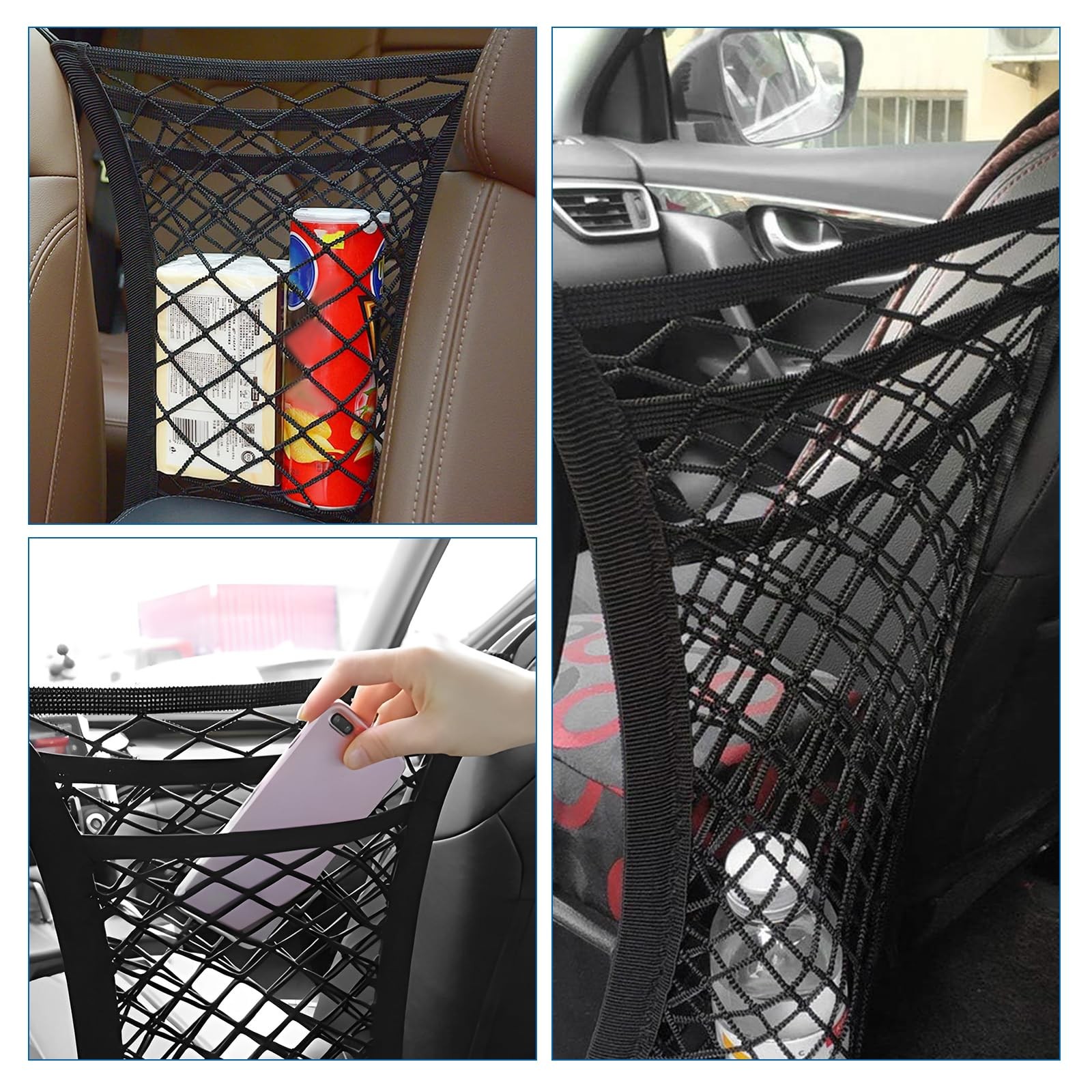 3-Layer Car Mesh Organizer, Stretchable Storage Netting Pouch Seat Back Cargo...