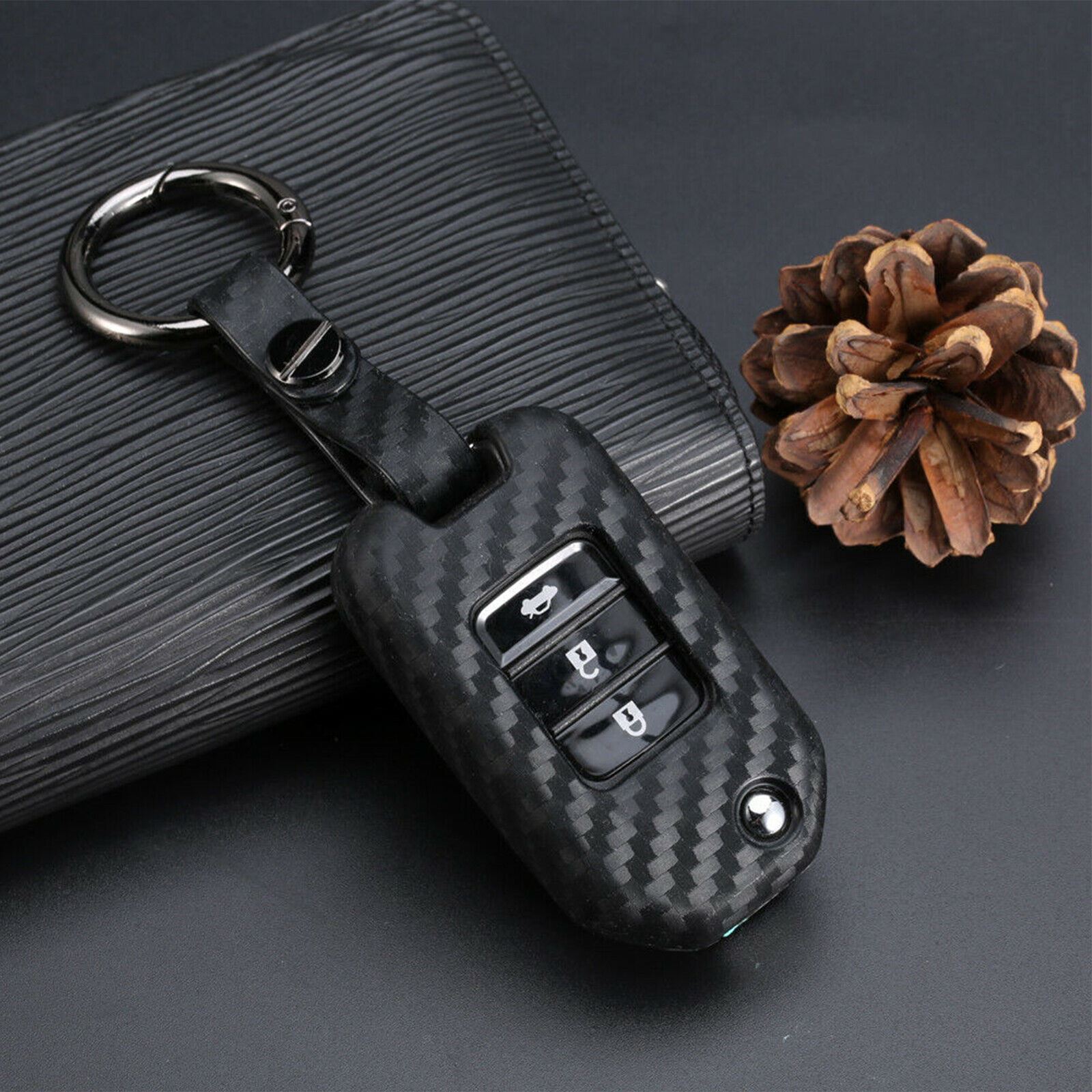 Carbon Fiber Flip Key Fob Case Cover Shell For Honda HR-V CRV Accord Accessories