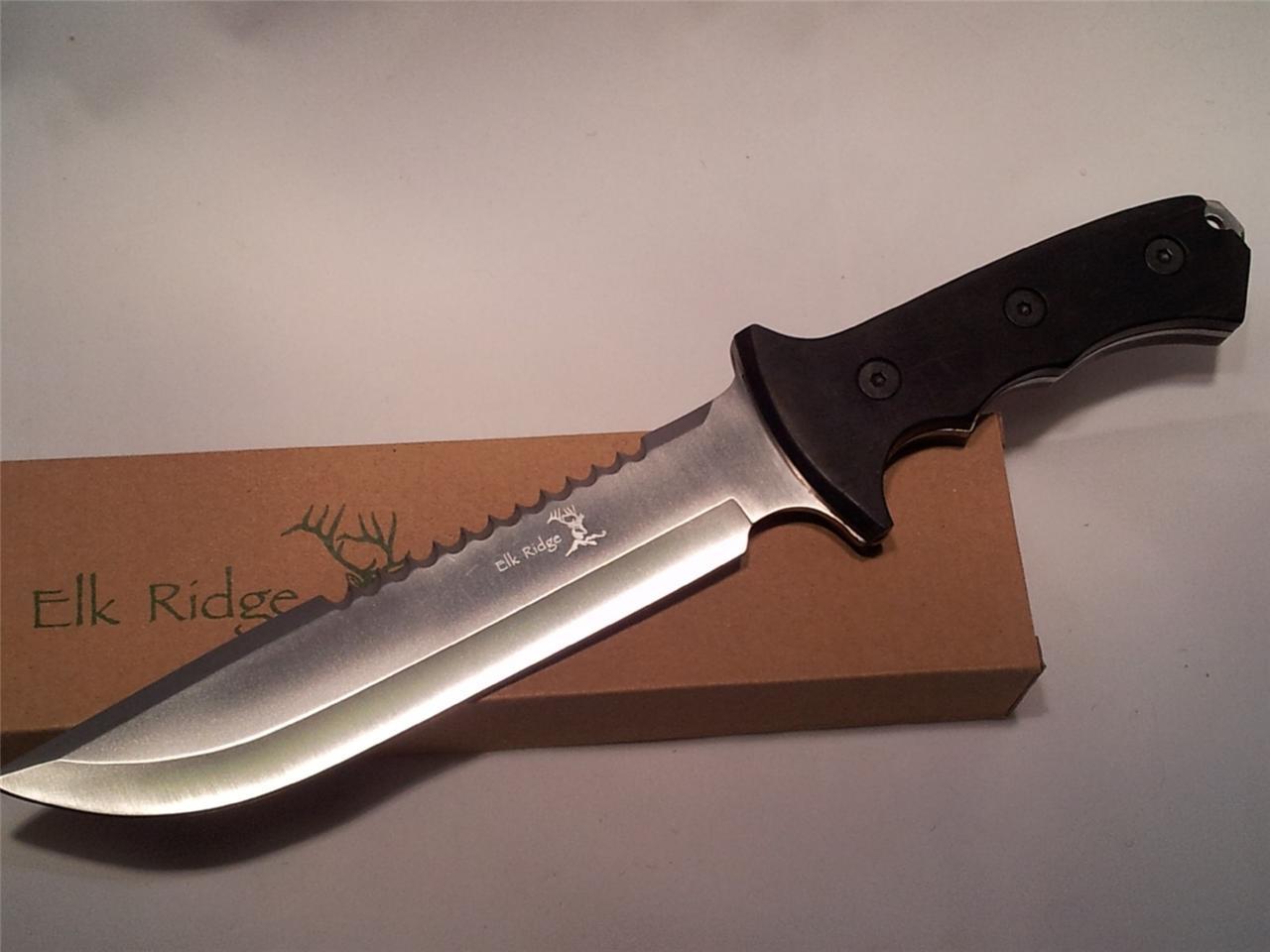 Elk Ridge 12" Black Sawback Bowie Stainless Hunting Fixed Knife 082