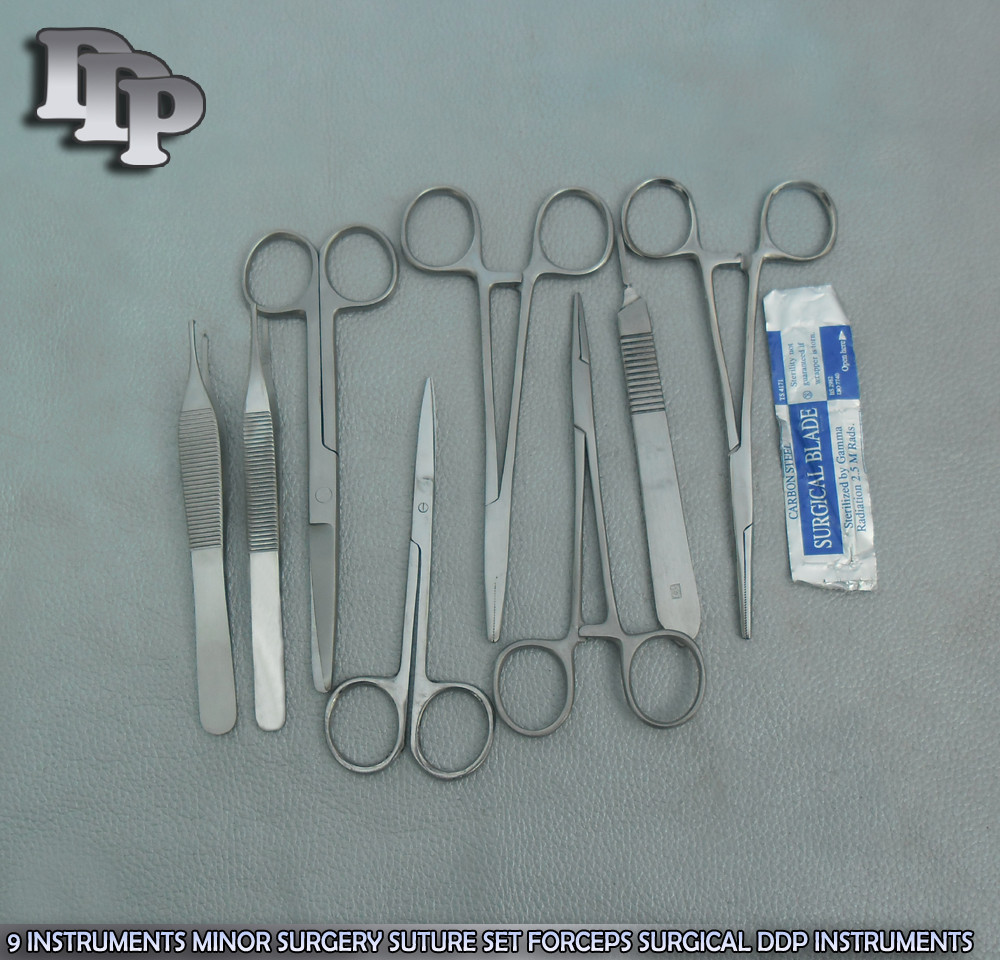 9 INSTRUMENTS MINOR SURGERY SUTURE SET FORCEPS DS-704