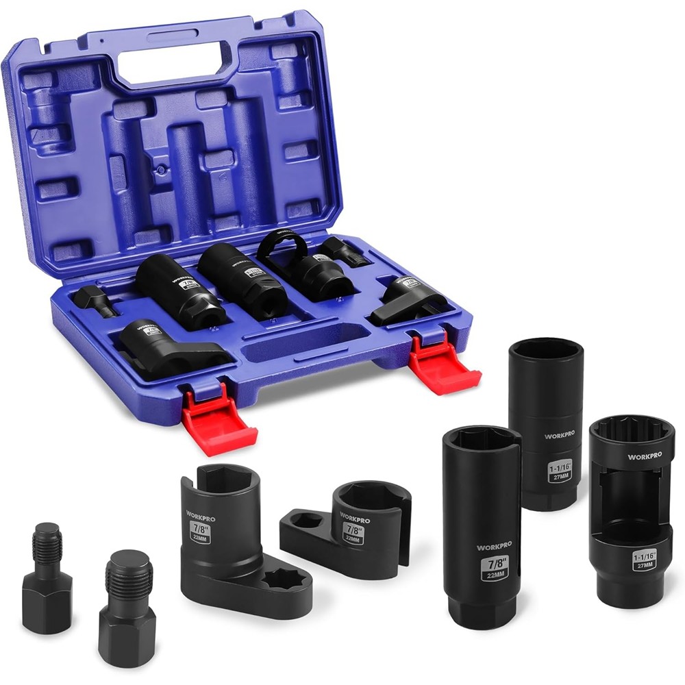 WORKPRO 7PC O2 Oxygen Sensor Socket Automotive Removal Tool Wrench Thread Chaser