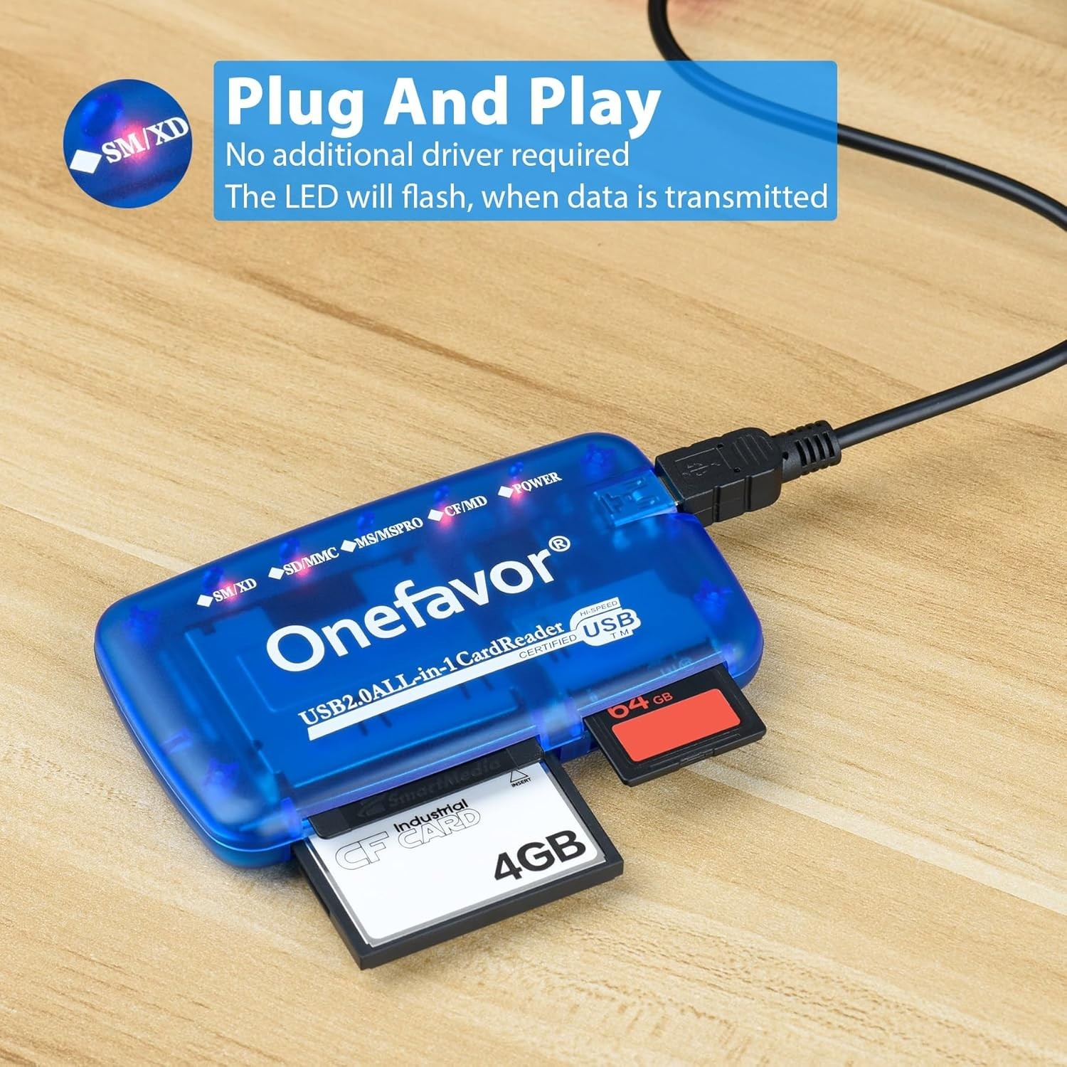 Compact USB Multi Card Adapter - Fast Data Transfer for SD, CF, MMC, MS Cards